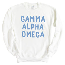 Load image into Gallery viewer, Gamma Alpha Omega Blue Bubble Letters Crewneck Sweatshirt - Kite and Crest
