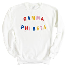 Load image into Gallery viewer, Gamma Phi Beta Sweatshirt | GPHI Circular Colorful Crewneck Sweatshirt | Gamma Phi Beta Sorority Gift Idea - Kite and Crest
