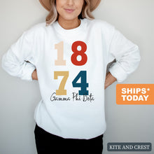 Load image into Gallery viewer, Gamma Phi Beta Sweatshirt | GPHI Colorful Year Crewneck Sweatshirt | Gamma Phi Beta Sorority Gift Idea - Kite and Crest
