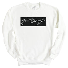 Load image into Gallery viewer, Gamma Phi Beta Sweatshirt - GPHI (Gamma Phi) Black Box Crewneck Sweatshirt - Kite and Crest
