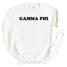 Load image into Gallery viewer, Gamma Phi Beta Sweatshirt - GPHI (Gamma Phi) Block Name Crewneck Sweatshirt - Kite and Crest
