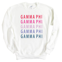 Load image into Gallery viewer, Gamma Phi Beta Sweatshirt - GPHI (Gamma Phi) Bright and Stacked Crewneck Sweatshirt - Kite and Crest
