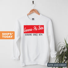 Load image into Gallery viewer, Gamma Phi Beta Sweatshirt - GPHI (Gamma Phi) Genuine Sorority Crewneck Sweatshirt - Kite and Crest
