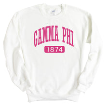 Load image into Gallery viewer, Gamma Phi Beta Sweatshirt | GPHI Large Established Crewneck Sweatshirt | Gamma Phi Beta Sorority Gift Idea - Kite and Crest
