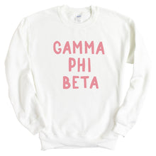 Load image into Gallery viewer, Gamma Phi Beta Sweatshirt | GPHI Pink Bubble Letters Crewneck Sweatshirt | Gamma Phi Beta Sorority Gift Idea - Kite and Crest
