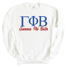 Load image into Gallery viewer, Gamma Phi Beta Sweatshirt | GPHI Red and Blue Crewneck Sweatshirt | Gamma Phi Beta Sorority Gift Idea - Kite and Crest
