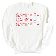 Load image into Gallery viewer, Gamma Phi Beta Sweatshirt | GPHI Red and Stacked Crewneck Sweatshirt | Gamma Phi Beta Sorority Gift Idea - Kite and Crest
