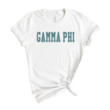 Load image into Gallery viewer, Gamma Phi Beta T-shirt - Gamma Phi (GPHI) Blue Retro Tee - Kite and Crest
