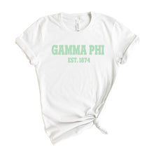 Load image into Gallery viewer, Gamma Phi Beta T-shirt - Gamma Phi (GPHI) Sporty Established Tee - Kite and Crest
