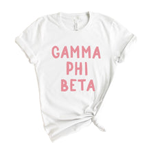 Load image into Gallery viewer, Gamma Phi Beta T-Shirt | GPHI Pink Bubble Letters Shirt | Gamma Phi Beta Sorority Gift Idea - Kite and Crest
