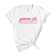 Load image into Gallery viewer, Gamma Phi Beta T-Shirt | GPHI Pink Established Shirt | Gamma Phi Beta Sorority Gift Idea - Kite and Crest
