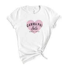 Load image into Gallery viewer, Gamma Phi Beta T-Shirt | GPHI Pink Heart Shirt | Gamma Phi Beta Sorority Gift Idea - Kite and Crest
