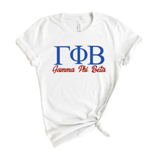 Load image into Gallery viewer, Gamma Phi Beta T-Shirt | GPHI Red and Blue Shirt | Gamma Phi Beta Sorority Gift Idea - Kite and Crest
