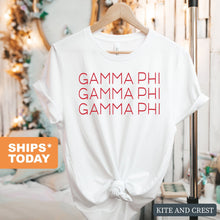 Load image into Gallery viewer, Gamma Phi Beta T-Shirt | GPHI Red and Stacked Shirt | Gamma Phi Beta Sorority Gift Idea - Kite and Crest
