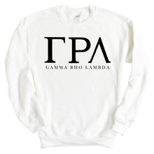 Load image into Gallery viewer, Gamma Rho Lambda Block Letter Crewneck Sweatshirt - Kite and Crest
