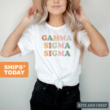 Load image into Gallery viewer, Gamma Sigma Sigma Bright and Colorful T-shirt - Kite and Crest
