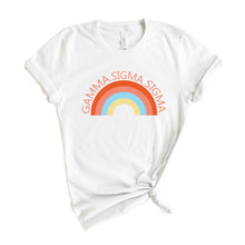 Load image into Gallery viewer, Gamma Sigma Sigma Colorful Rainbow T-shirt - Kite and Crest
