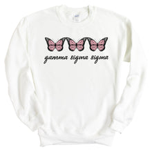 Load image into Gallery viewer, Gamma Sigma Sigma Three Butterflies Crewneck Sweatshirt - Kite and Crest
