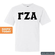 Load image into Gallery viewer, Gamma Zeta Alpha Basic Black Letters Comfort Colors T-Shirt - Fraternity Tee - Kite and Crest
