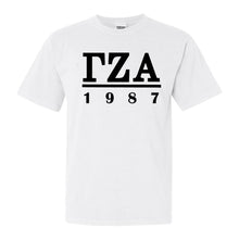 Load image into Gallery viewer, Gamma Zeta Alpha Black Letter Comfort Colors T-Shirt - Fraternity Tee - Kite and Crest
