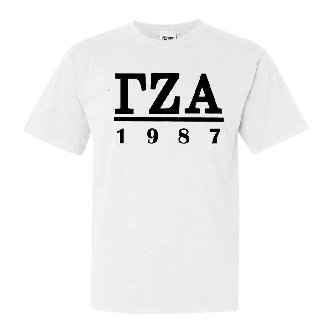 Gamma Zeta Alpha Black Letter Comfort Colors T-Shirt - Fraternity Tee - Kite and Crest