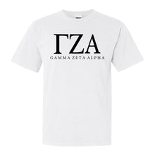 Load image into Gallery viewer, Gamma Zeta Alpha Block Letter Comfort Colors T-Shirt - Fraternity Tee - Kite and Crest
