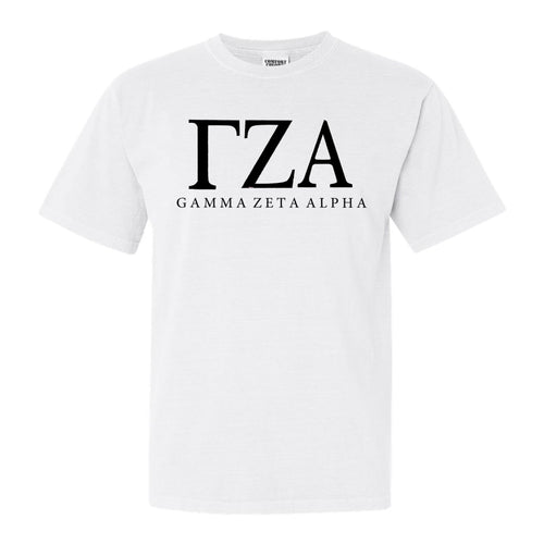 Gamma Zeta Alpha Block Letter Comfort Colors T-Shirt - Fraternity Tee - Kite and Crest