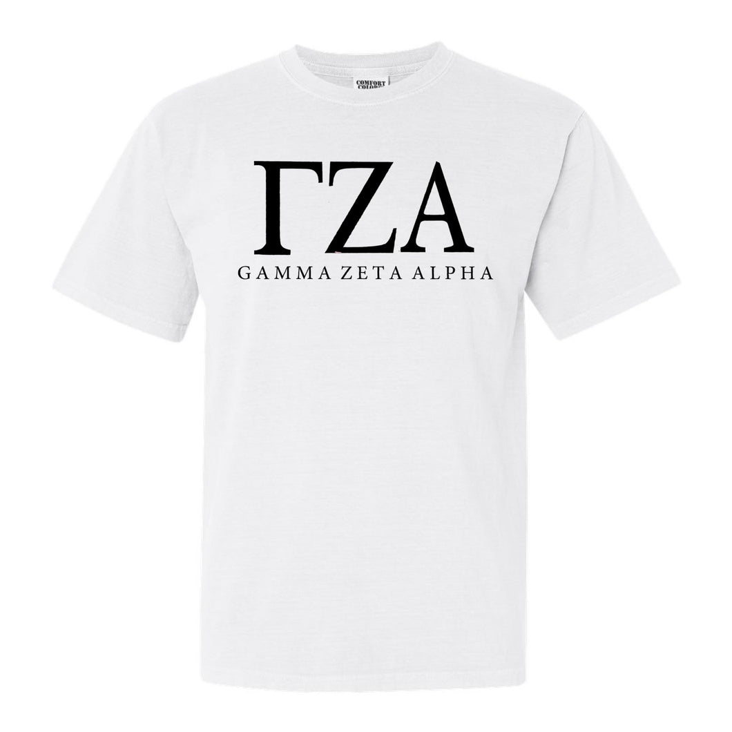 Gamma Zeta Alpha Block Letter Comfort Colors T-Shirt - Fraternity Tee - Kite and Crest
