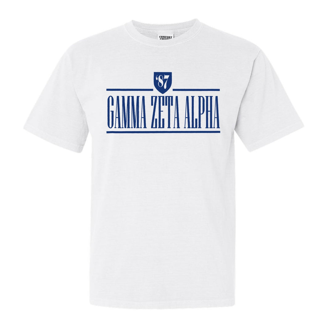 Gamma Zeta Alpha Shield Comfort Colors T-Shirt - Fraternity Tee - Kite and Crest
