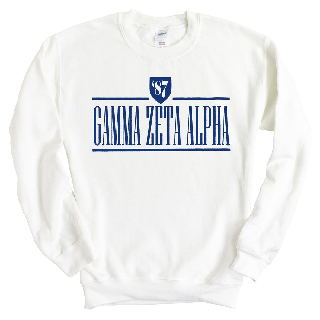 Gamma Zeta Alpha Shield Sweatshirt - Fraternity Crewneck Sweatshirt - Kite and Crest