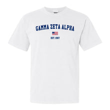 Load image into Gallery viewer, Gamma Zeta Alpha USA Flag Comfort Colors T-Shirt - Fraternity Tee - Kite and Crest
