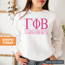 Load image into Gallery viewer, GPHI Gamma Phi Beta Big Letters Sorority Crewneck Sweatshirt - Kite and Crest
