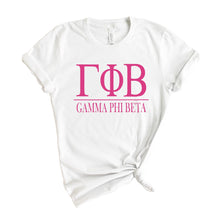 Load image into Gallery viewer, GPHI Gamma Phi Beta Big Letters Sorority T-Shirt - Kite and Crest
