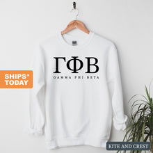 Load image into Gallery viewer, GPHI Gamma Phi Beta Block Letter Sorority Crewneck Sweatshirt - Kite and Crest
