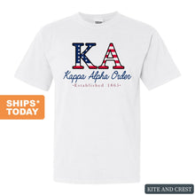 Load image into Gallery viewer, Kappa Alpha Order Comfort Colors T-Shirt - KA American Flag Letters Shirt - Kite and Crest
