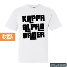 Load image into Gallery viewer, Kappa Alpha Order Comfort Colors T-Shirt - KA Stacked Letters Shirt - Kite and Crest
