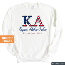 Load image into Gallery viewer, Kappa Alpha Order Sweatshirt - KA American Flag Letters Crewneck Sweatshirt - Kite and Crest
