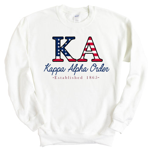 Kappa Alpha Order Sweatshirt - KA American Flag Letters Crewneck Sweatshirt - Kite and Crest