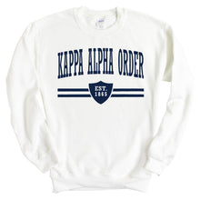 Load image into Gallery viewer, Kappa Alpha Order Sweatshirt - KA Striped Shield Crewneck Sweatshirt - Kite and Crest
