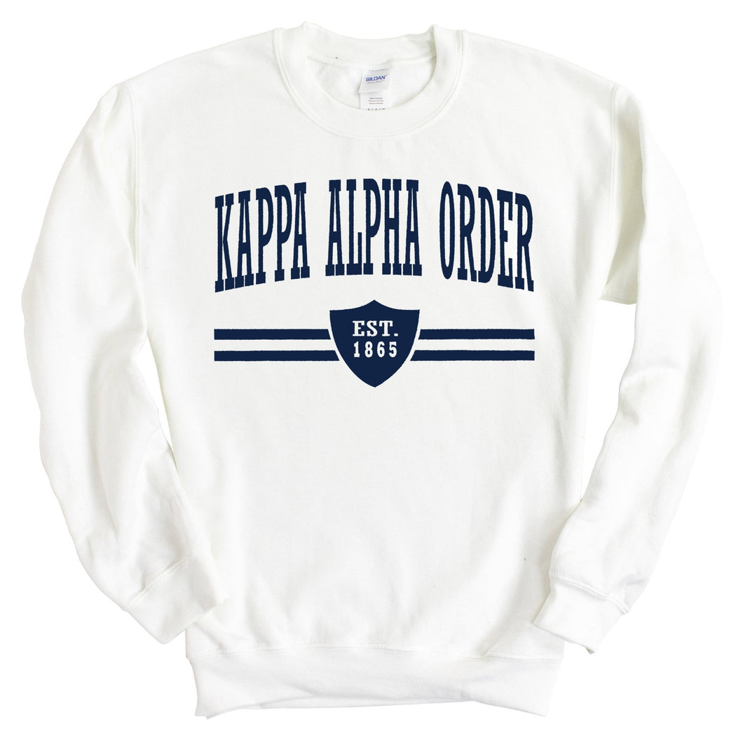 Kappa Alpha Order Sweatshirt - KA Striped Shield Crewneck Sweatshirt - Kite and Crest