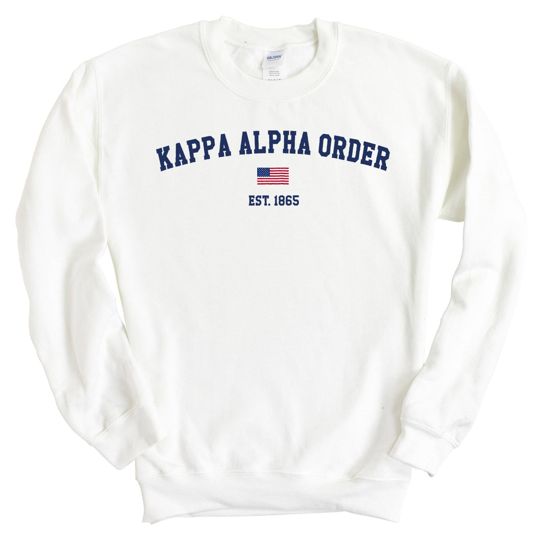 Kappa Alpha Order Sweatshirt - KA USA Flag Crewneck Sweatshirt - Kite and Crest