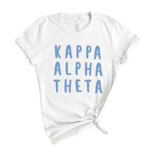 Load image into Gallery viewer, Kappa Alpha Theta Blue Bubble Letter Sorority T-Shirt - Kite and Crest
