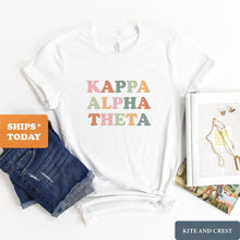 Load image into Gallery viewer, Kappa Alpha Theta Bright and Colorful Sorority T-Shirt - Kite and Crest
