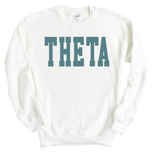 Load image into Gallery viewer, Kappa Alpha Theta Sweatshirt - Theta Blue Retro Crewneck Sweatshirt - Kite and Crest
