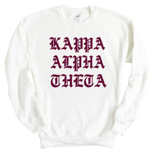 Load image into Gallery viewer, Kappa Alpha Theta Sweatshirt | Theta Old Type Written Crewneck Sweatshirt | Kappa Alpha Theta Sorority Gift Idea - Kite and Crest
