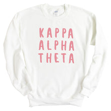 Load image into Gallery viewer, Kappa Alpha Theta Sweatshirt | Theta Pink Bubble Letters Crewneck Sweatshirt | Kappa Alpha Theta Sorority Gift Idea - Kite and Crest
