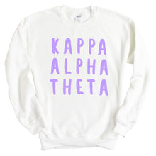 Load image into Gallery viewer, Kappa Alpha Theta Sweatshirt - Theta Purple Bubble Letters Crewneck Sweatshirt - Kite and Crest
