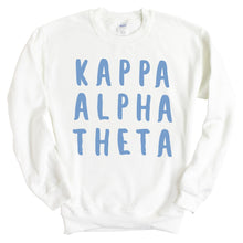 Load image into Gallery viewer, Kappa Alpha Theta (Theta) Blue Bubble Letter Sorority Crewneck Sweatshirt - Kite and Crest
