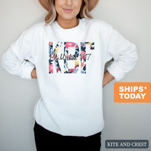 Load image into Gallery viewer, Kappa Beta Gamma Floral Block Crewneck Sweatshirt - Kite and Crest
