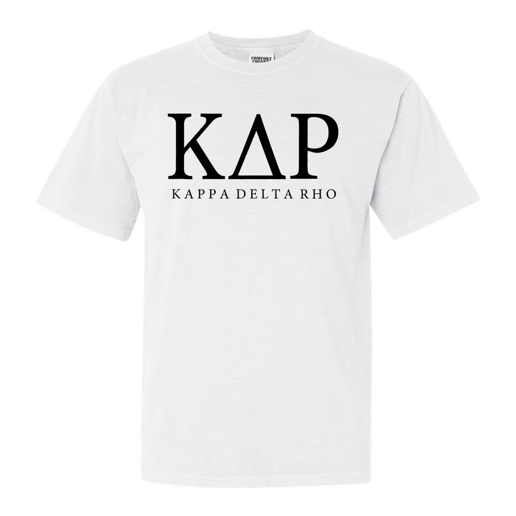 Kappa Delta Rho Block Letter Comfort Colors T-Shirt - Fraternity Tee - Kite and Crest